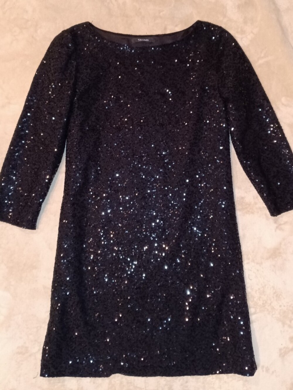 Tahari Black Sequin Sheath Mini Dress Sz SP